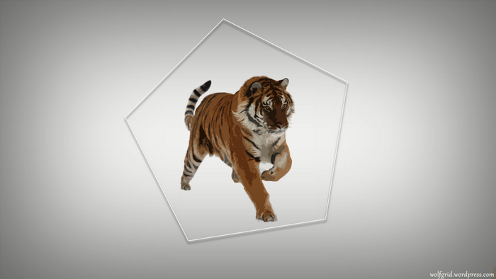 Tiger running inside a pentagon frame