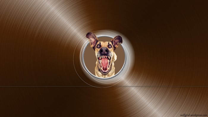A dog with its mouth wide open in a circle