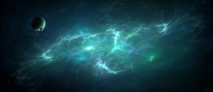 Planet and nebula in deep space