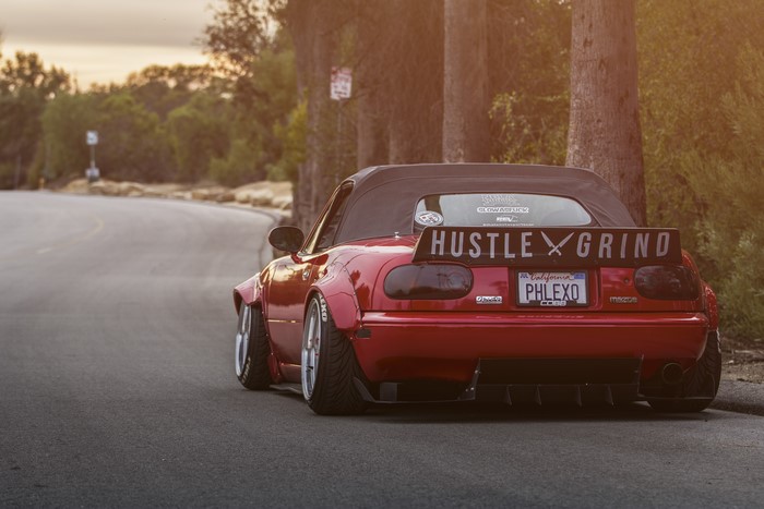 Red Mazda MX-5 with Rocket Bunny widebody kit