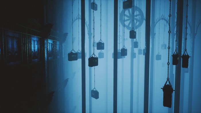 Video game screenshot with hanging cages
