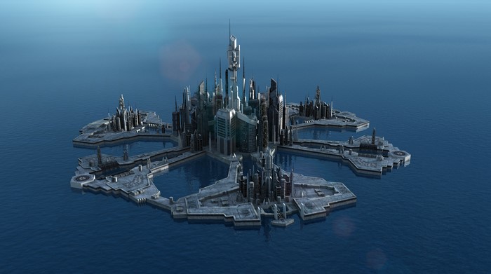 4K science fiction city on the sea