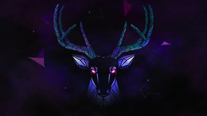 4K Geometric Deer with Glowing Eyes in Space