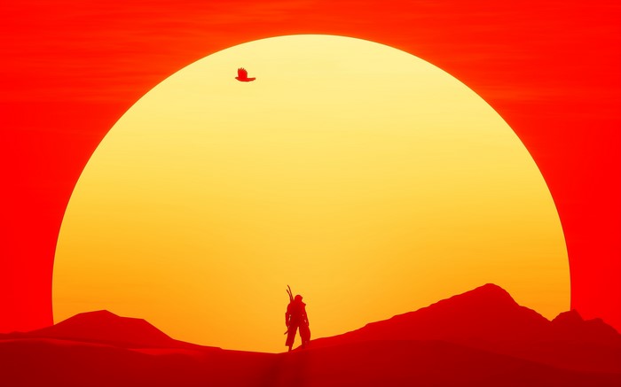 Bayek from Assassin's Creed: Origins in a desert landscape