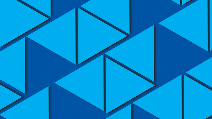 Blue geometric triangles with shadows