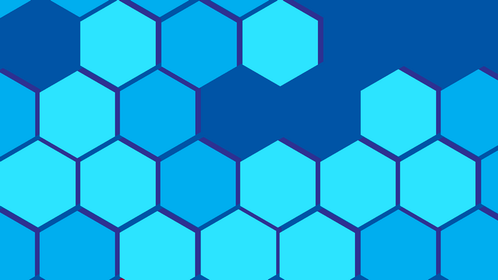 Blue and cyan hexagons on a dark blue background