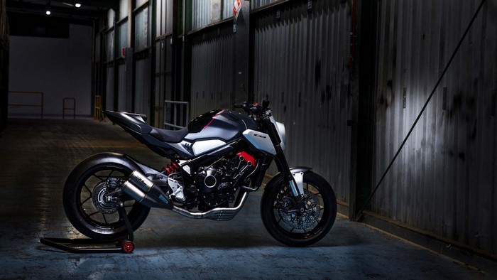 Honda motorcycle parked in a warehouse