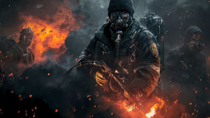 The Division soldiers with flamethrower in fire