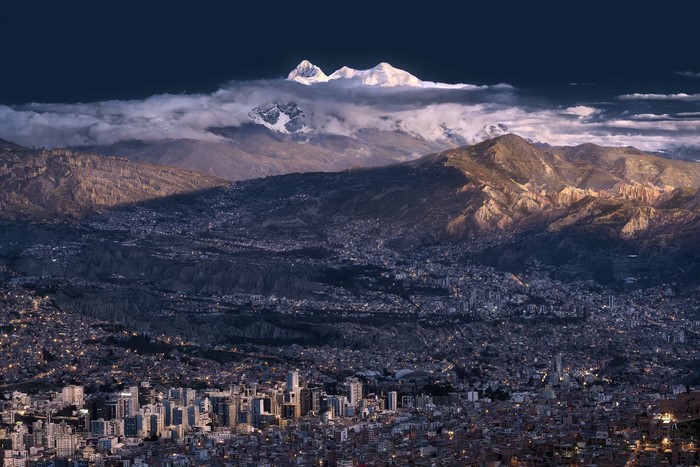 Cityscape of La Paz, Bolivia with Andes Mountains