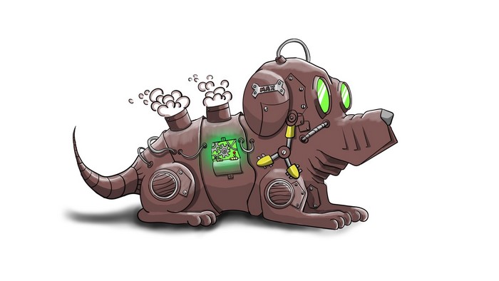 Steampunk robot dog named Max