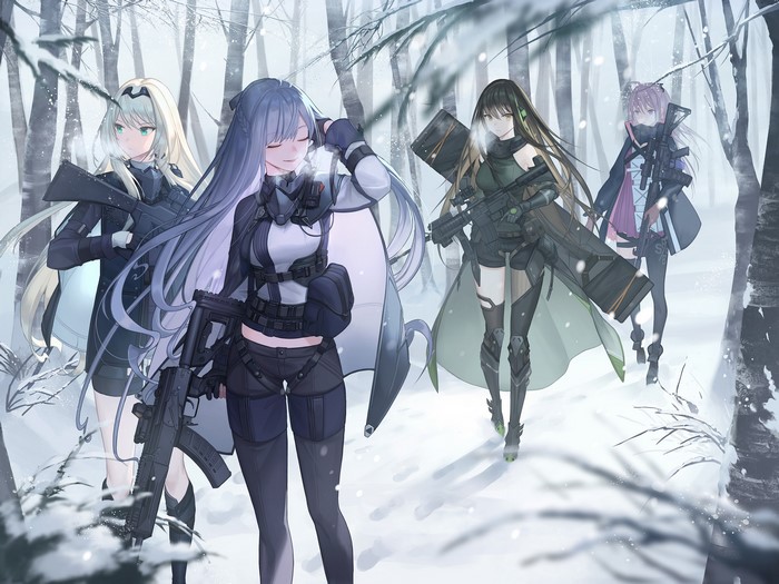 Girls from Girls Frontline in a snowy forest