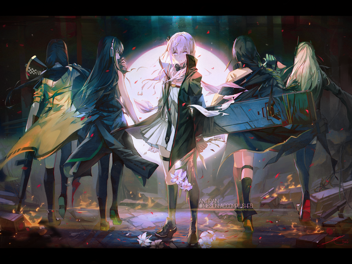 Girls from Girls Frontline in front of a moon