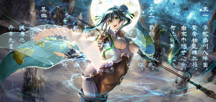 Anime girl with blue hair and spear