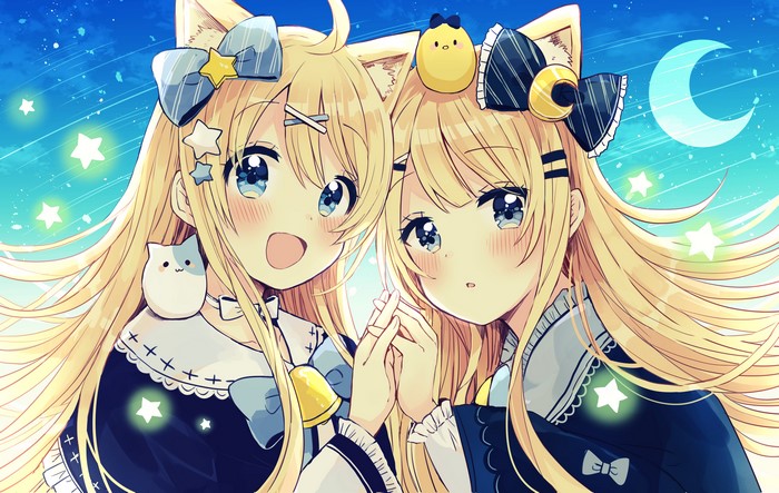 Anime girls with nekomimi and stars