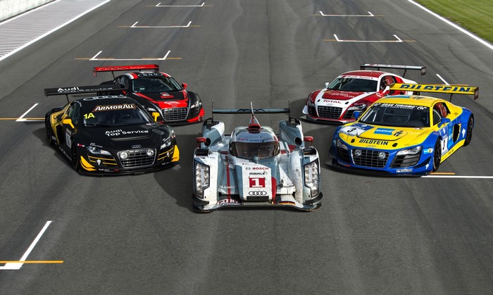 Audi R8 LMS GT3 and R18 e-tron quattro race cars