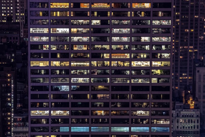 Office building windows at night
