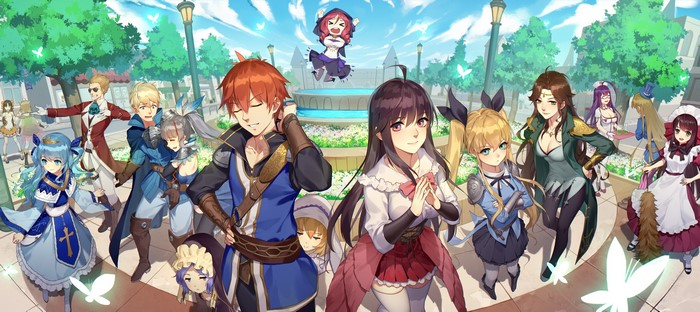 Fantasy Anime Characters in a Town Square
