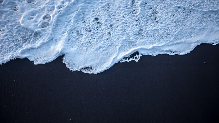 4K Black Sand Beach with Sea Foam