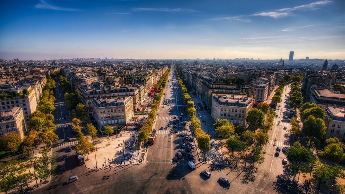 Aerial view of Champs-Élysées in Paris, France