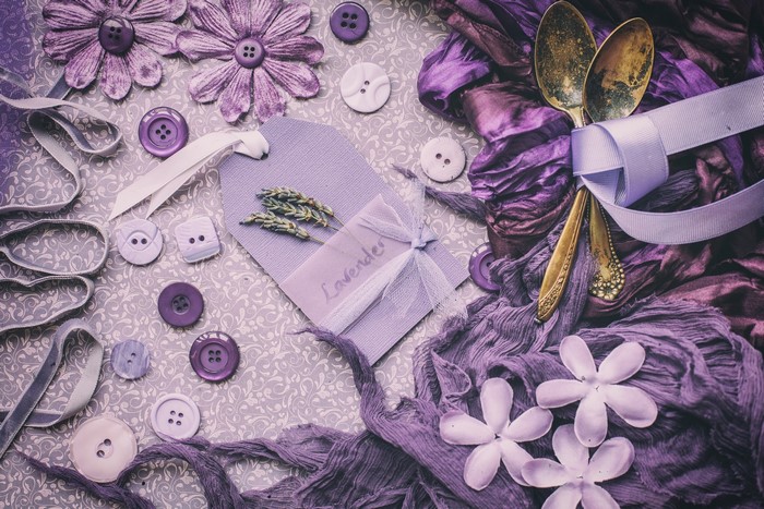 Purple craft supplies with lavender and spoons