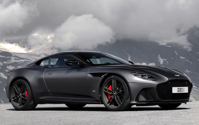Aston Martin DBS Superleggera sports car in mountains