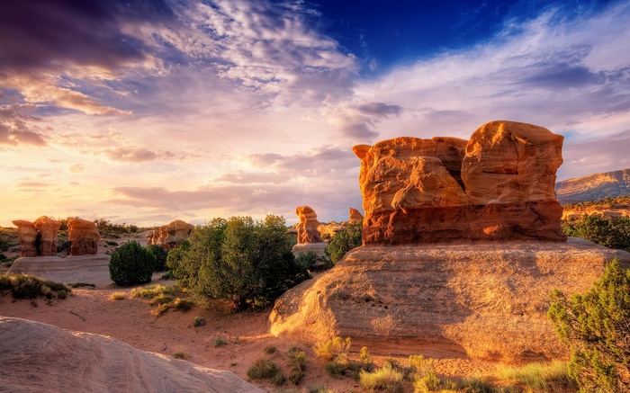 Desert rock formations at sunset