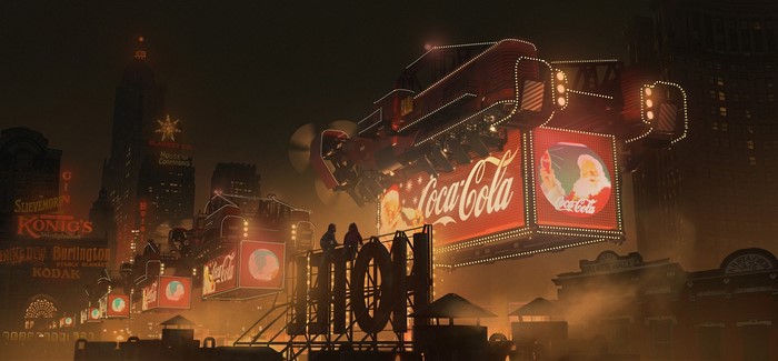 Coca-Cola Christmas Train in a Futuristic City