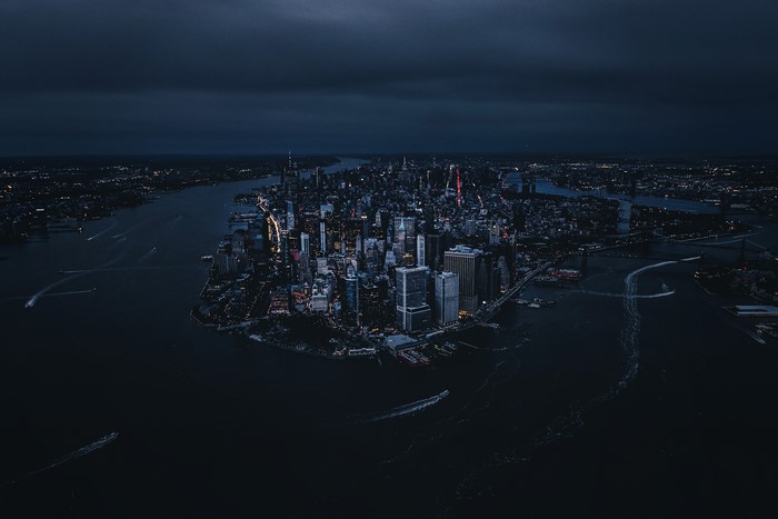 New York City Skyline at Night from Above