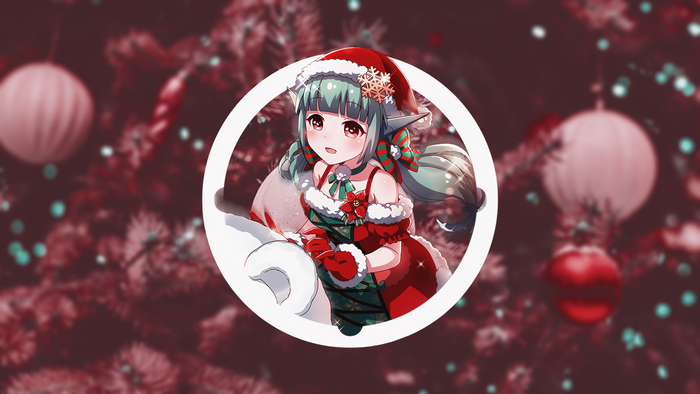 Anime girl in Santa outfit with Christmas tree background