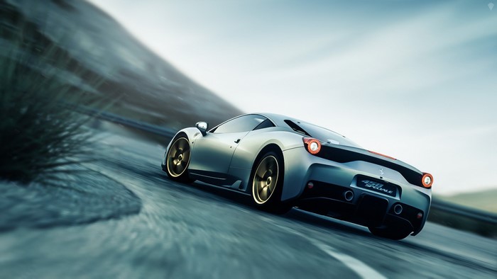 Ferrari 458 Speciale driving on a winding road