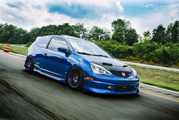 Blue Honda Civic Stanced on Road