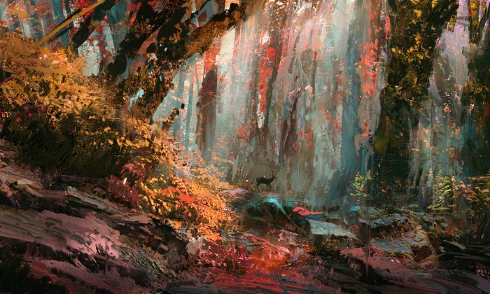 Artwork of a forest with a deer by Wadim Kashin