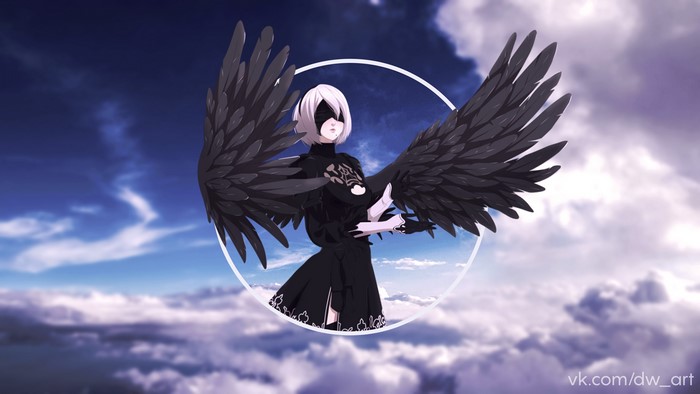 4K 2B from NieR: Automata with black wings