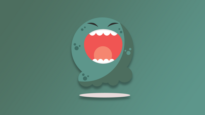 Green cartoon monster with open mouth