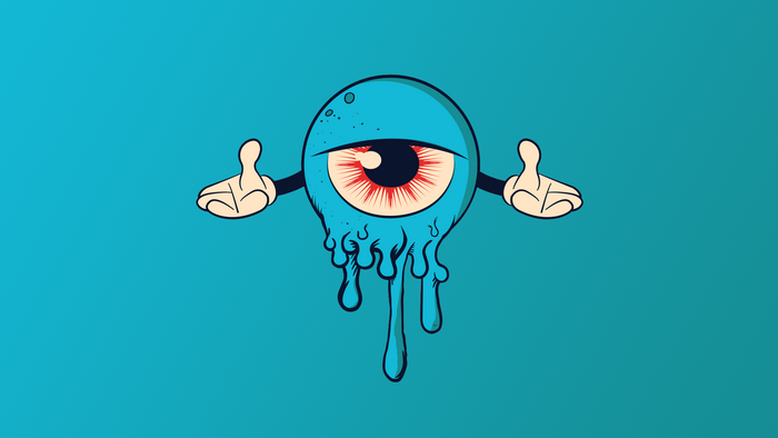 Cartoon eyeball character with dripping effect
