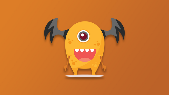 One-eyed orange monster with bat wings