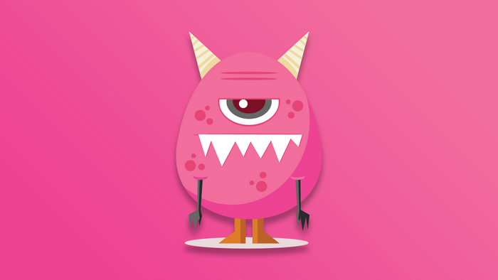 Pink cartoon monster with one eye and horns