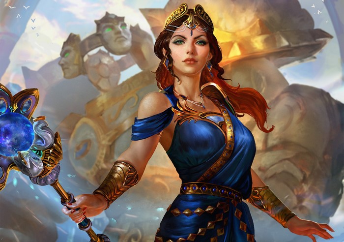 Goddess with Staff and Crown in Fantasy Setting