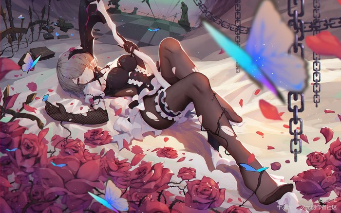 Rita Rossweisse from Honkai Impact 3rd with butterflies and roses