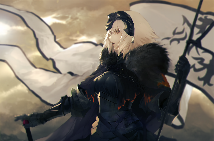 Jeanne d'Arc (Alter) from Fate/Grand Order holding a flag and sword