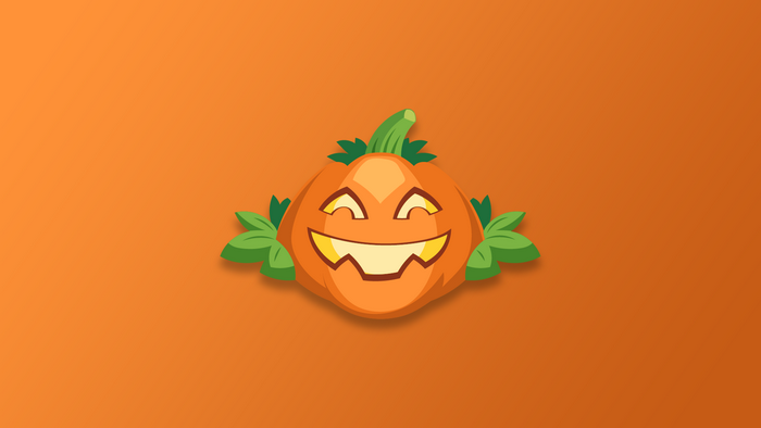 Jack-o'-lantern with leaves on orange background
