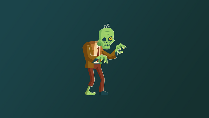 A cartoon zombie in a suit