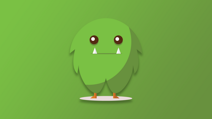 Green cartoon monster with two fangs