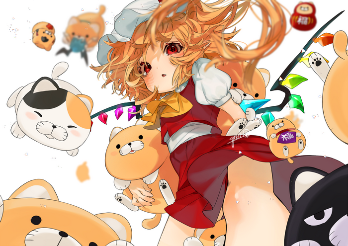 Anime girl with plush toys and a magical staff