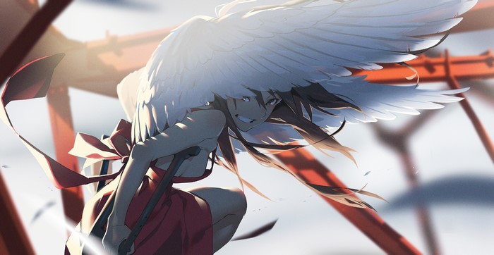 Anime girl with wings and red dress