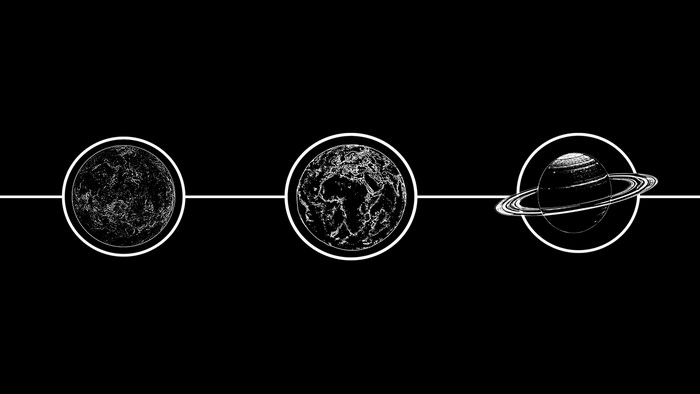 Saturn, Venus, and Earth in space