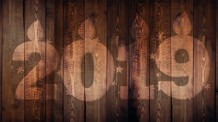 2019 New Year wooden surface