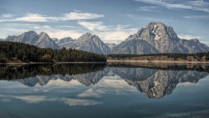 Mount Moran reflection in a lake, Grand Teton National Park