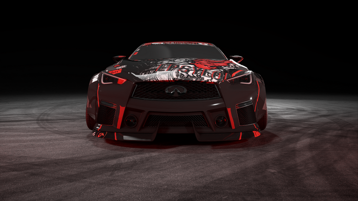 Infiniti car with red and black graphics from Need for Speed