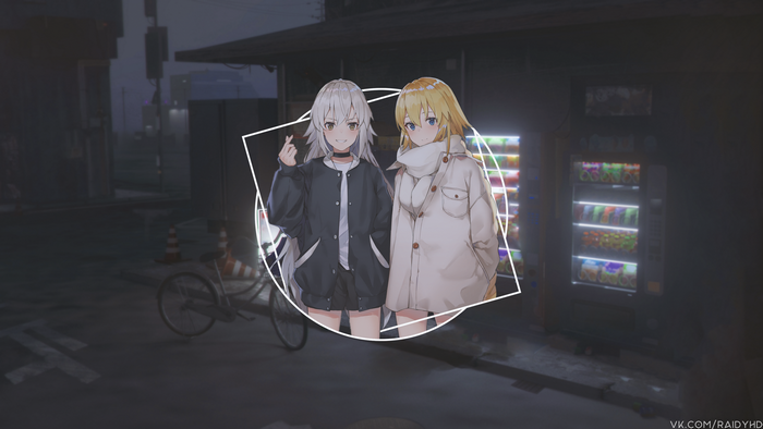 Anime girls in front of vending machines